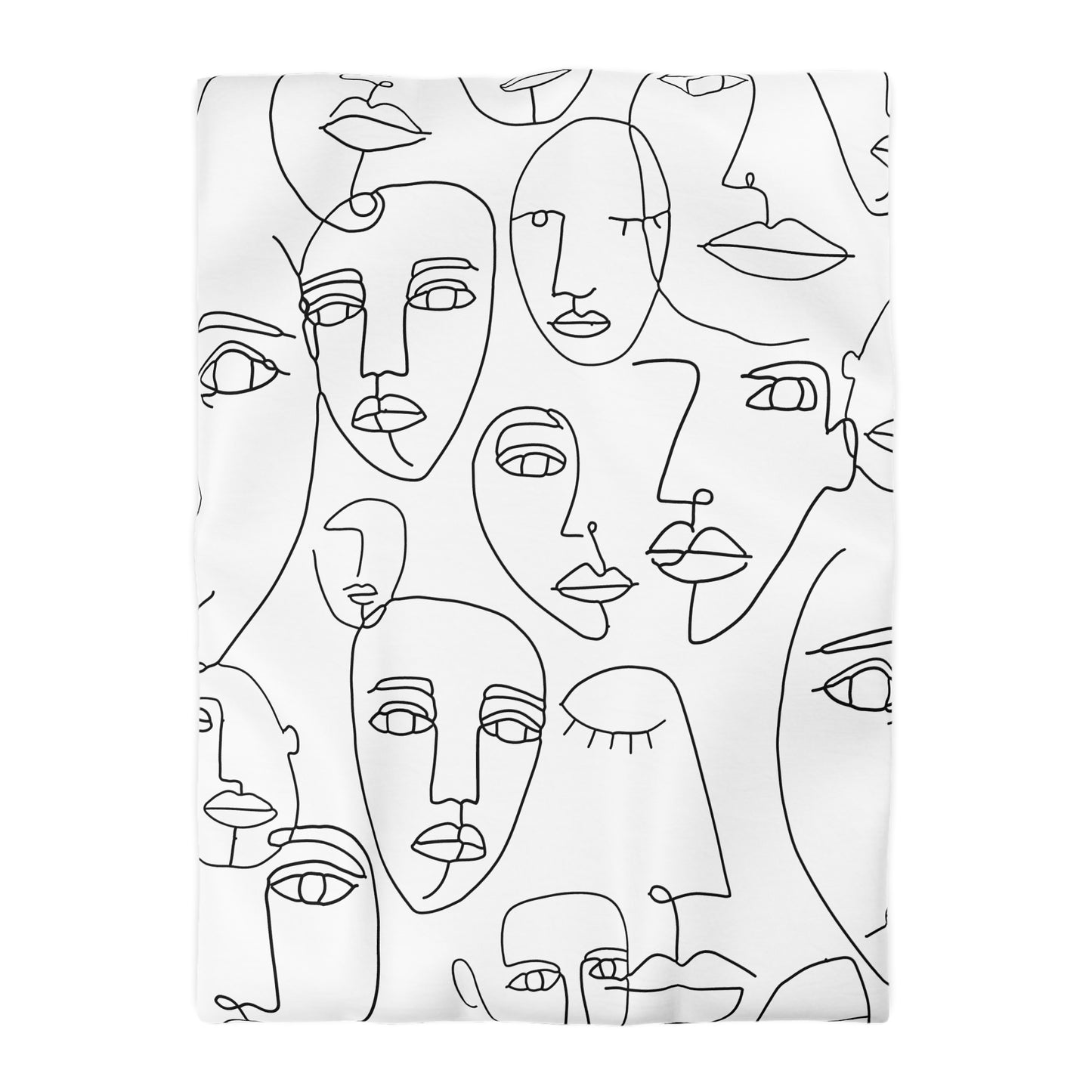 Abstract Line Art Faces Duvet Cover