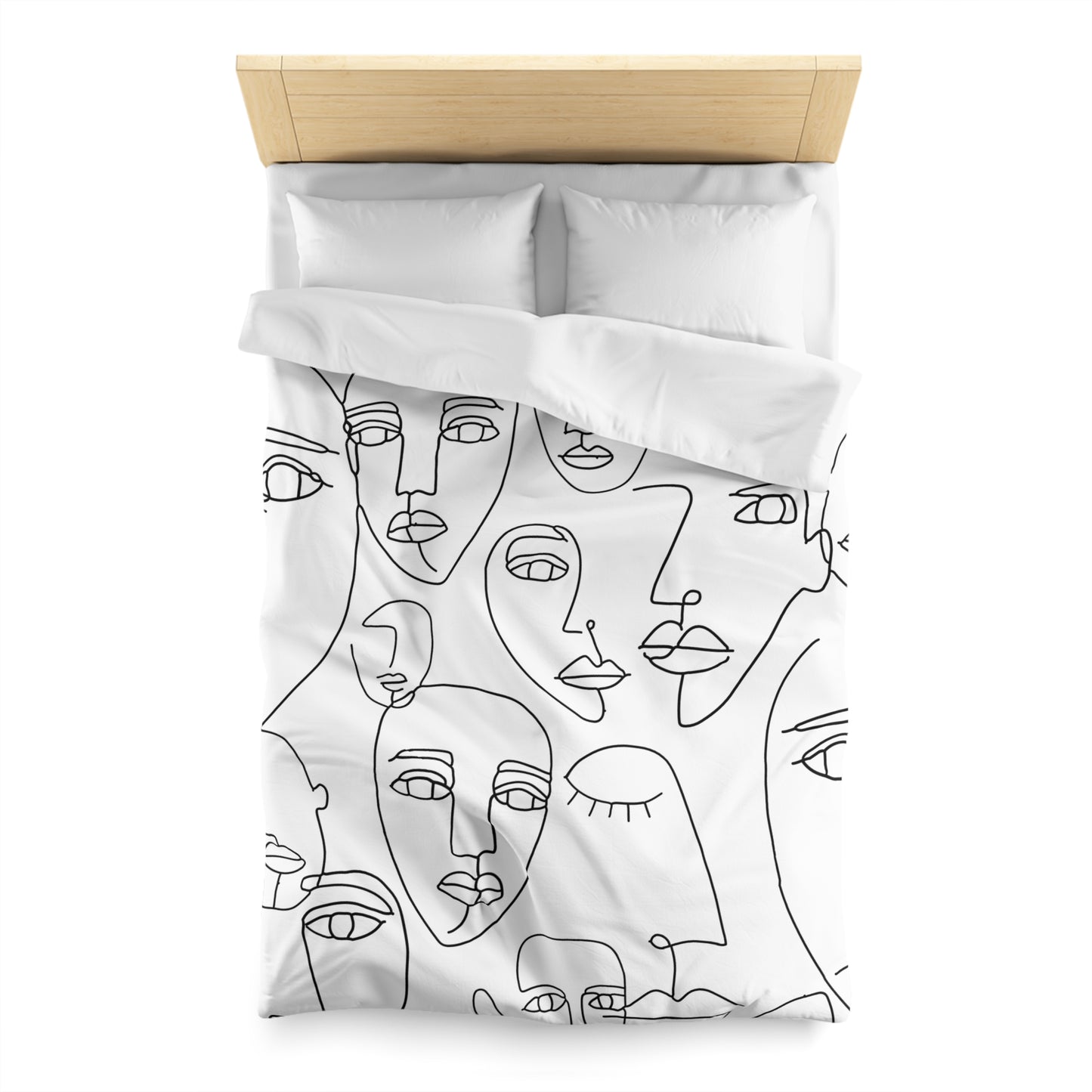 Abstract Line Art Faces Duvet Cover