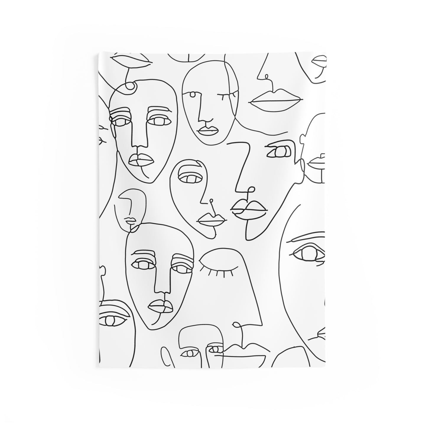 Abstract Line Art Faces Wall Tapestry