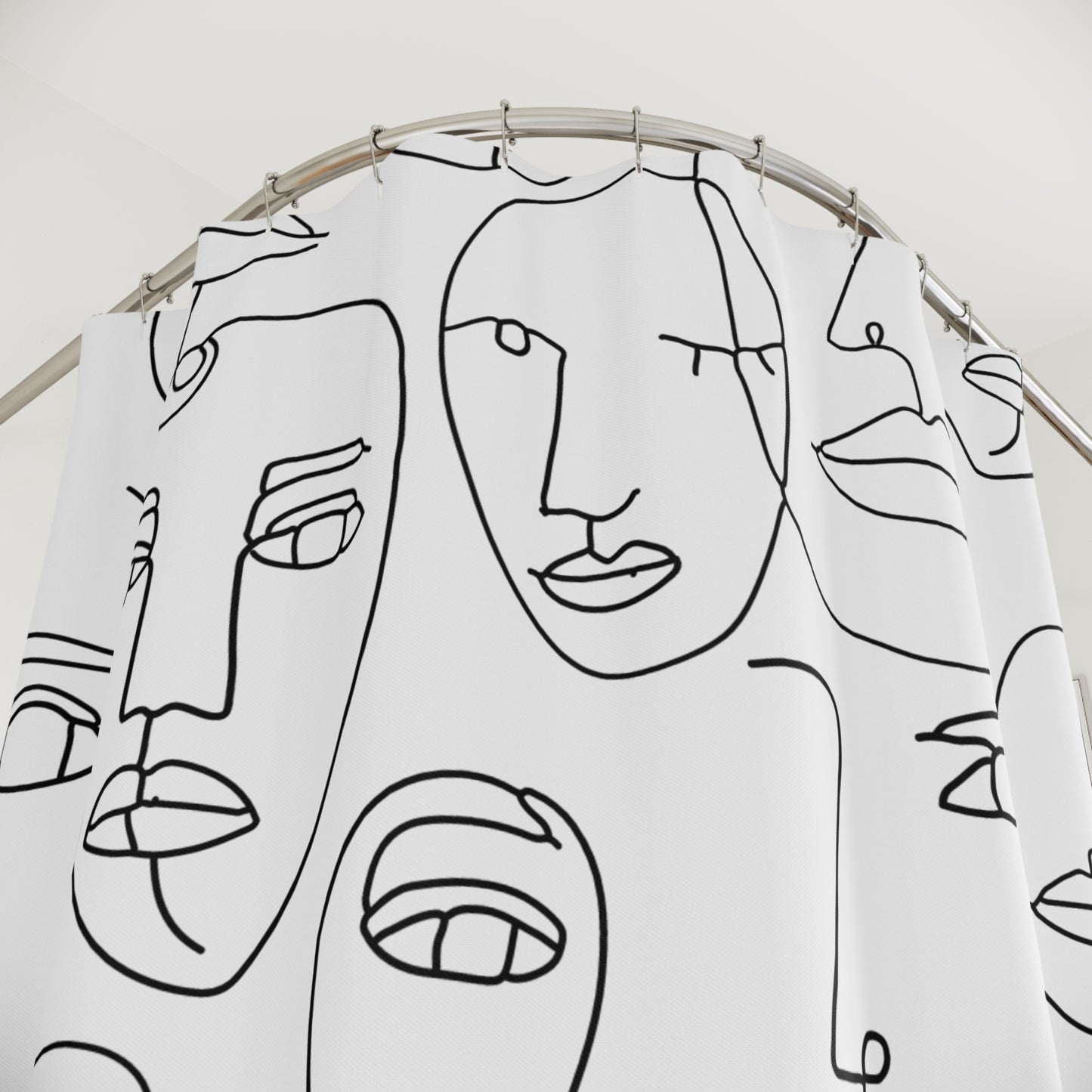 Abstract Line Art Faces Shower Curtain