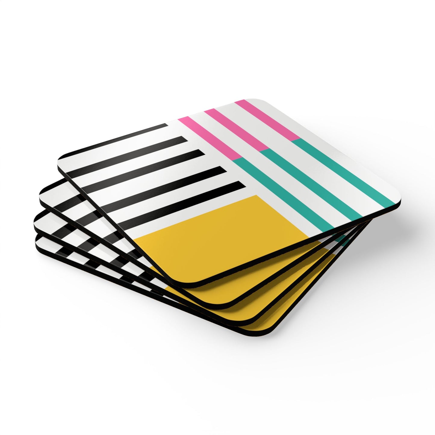 Abstract Geometric Striped Corkwood Coaster Set