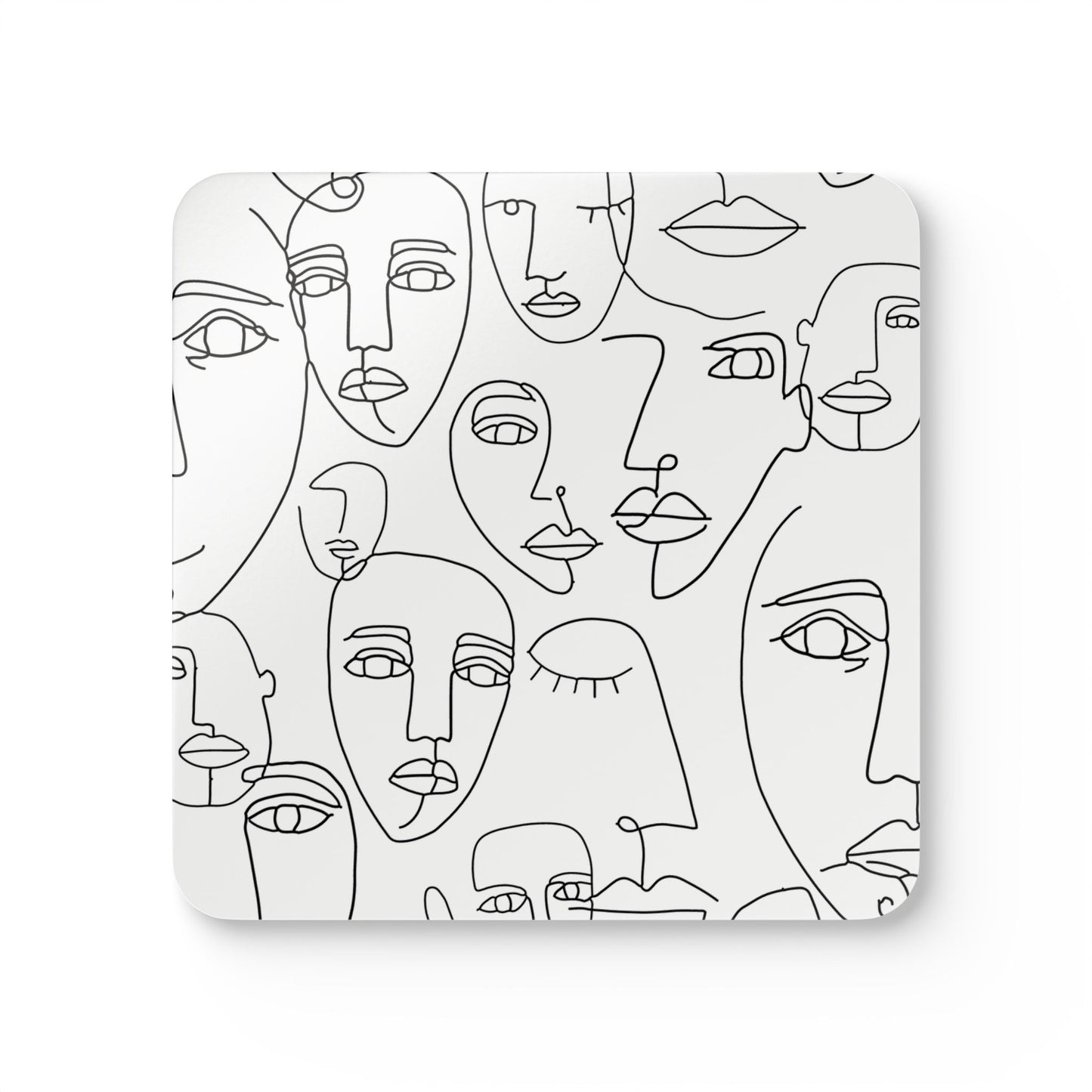 Abstract Line Art Faces Corkwood Coaster Set