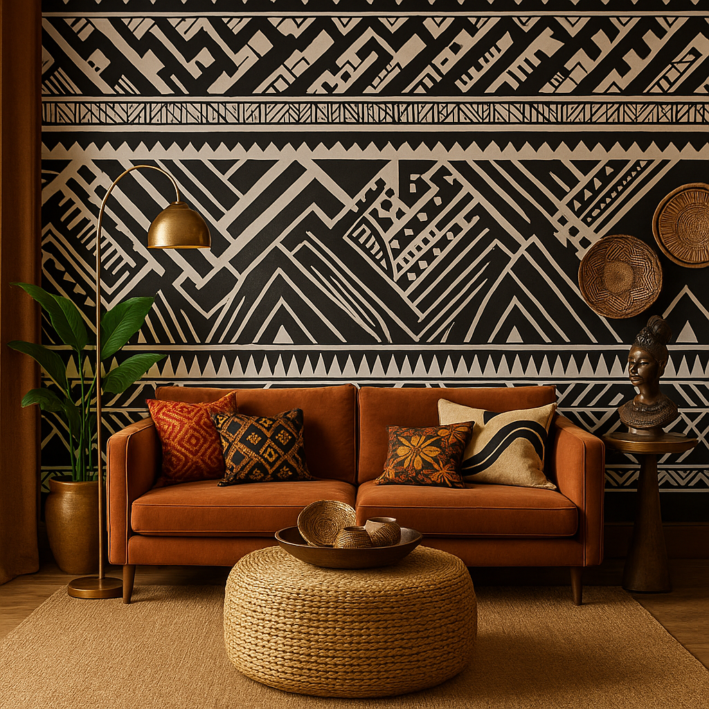 Tribal Earth Tones Peel & Stick Fabric Wallpaper Mural