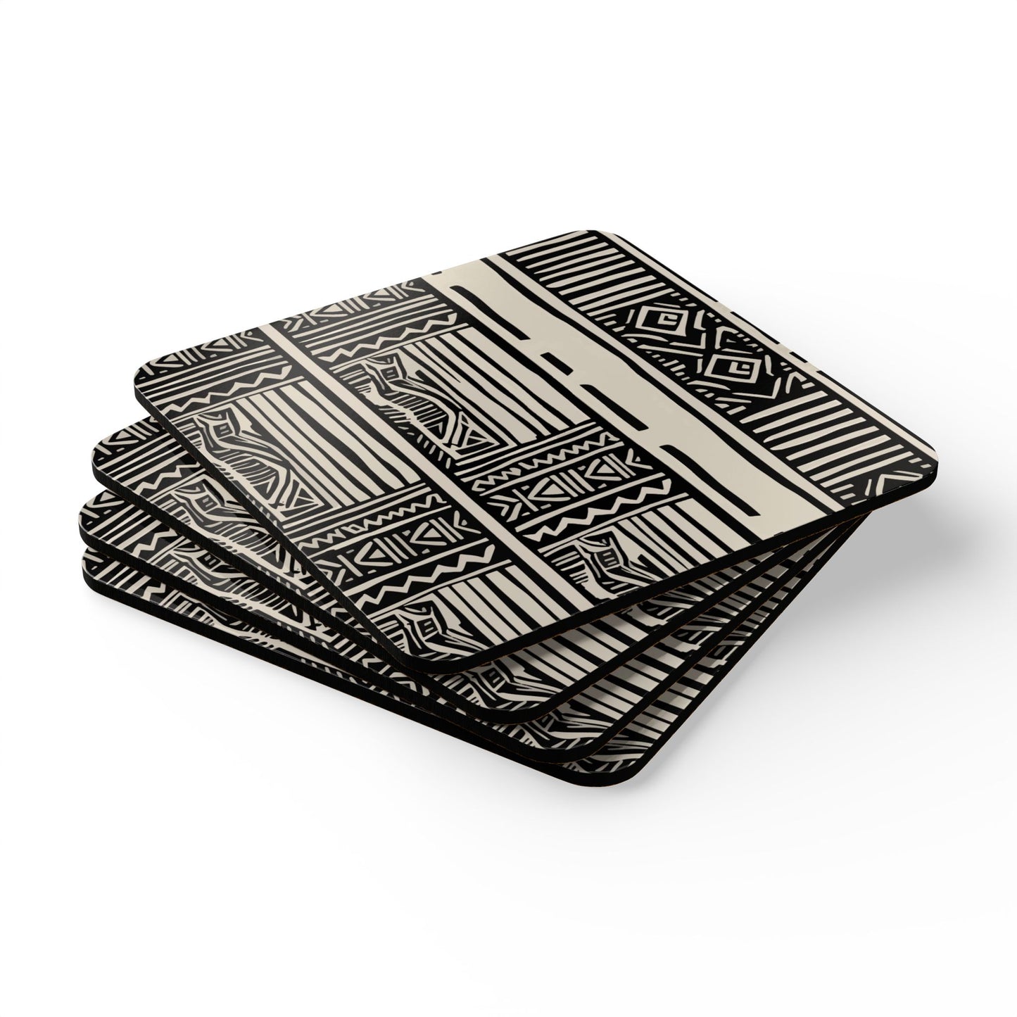 Modern African Tribal Corkwood Coaster Set