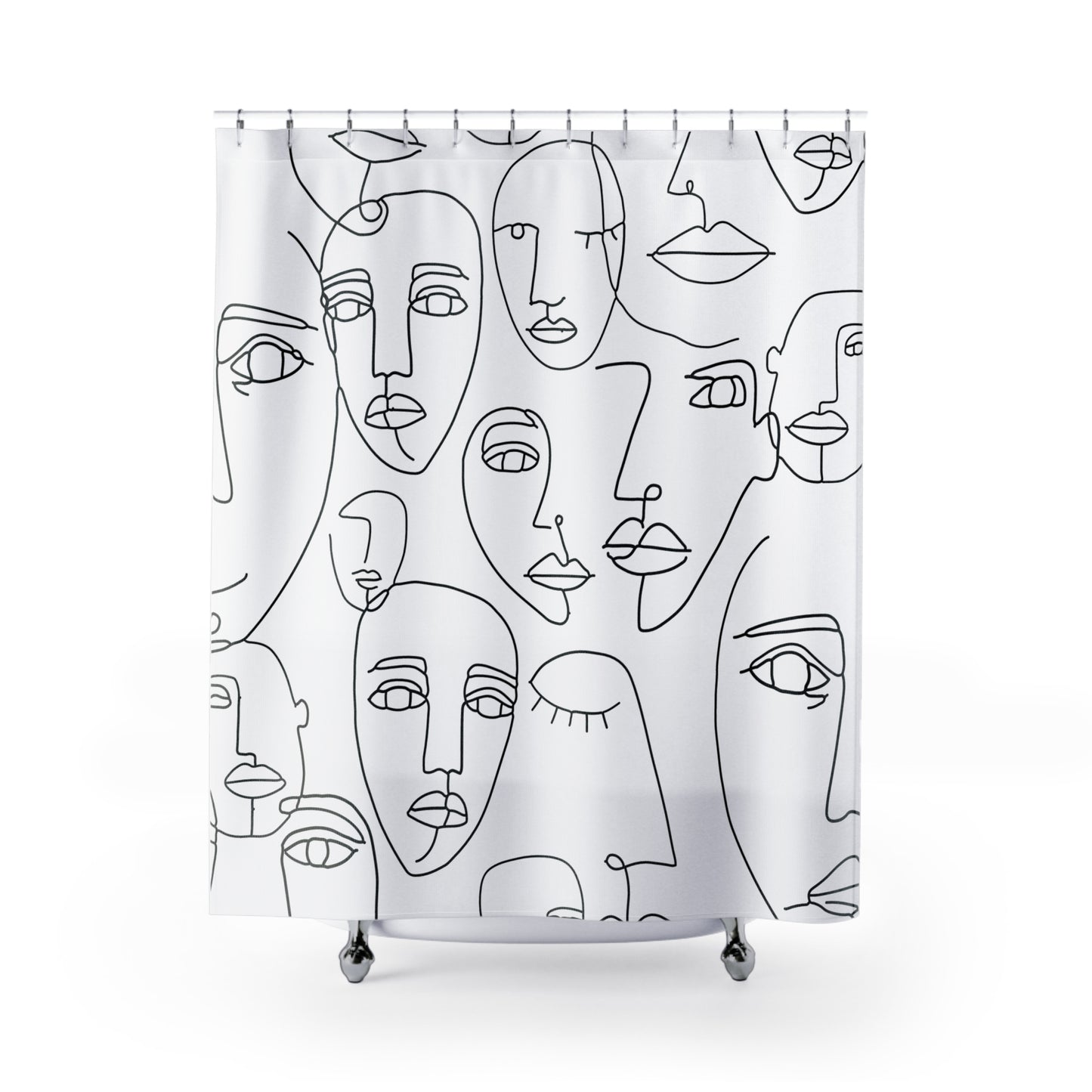 Abstract Line Art Faces Shower Curtain