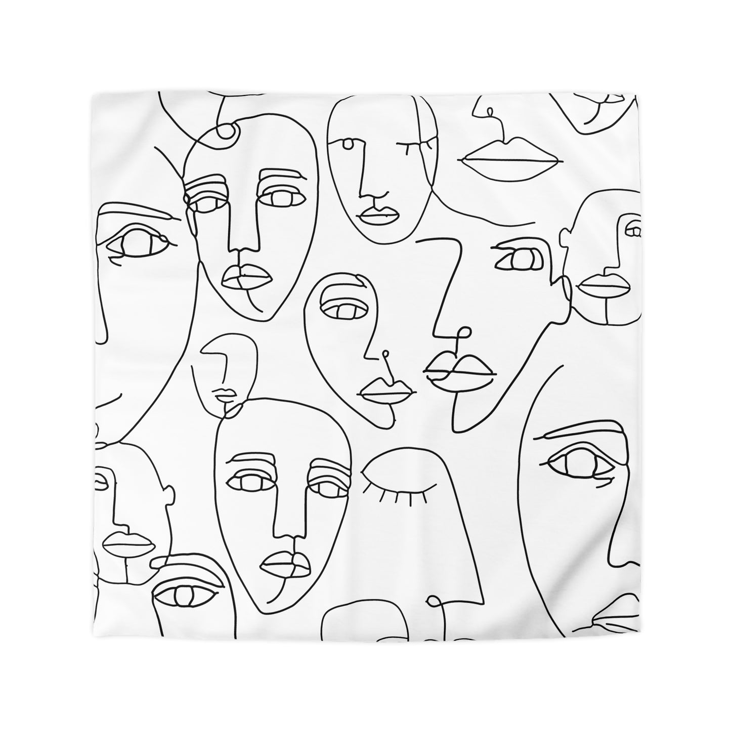 Abstract Line Art Faces Duvet Cover