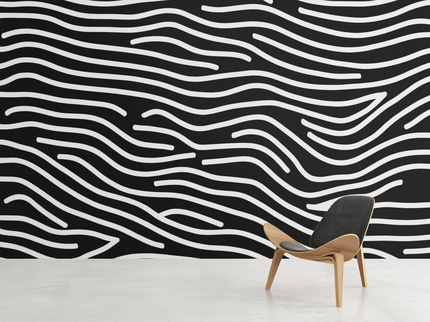 Black & White Waves Peel & Stick Fabric Wallpaper Mural