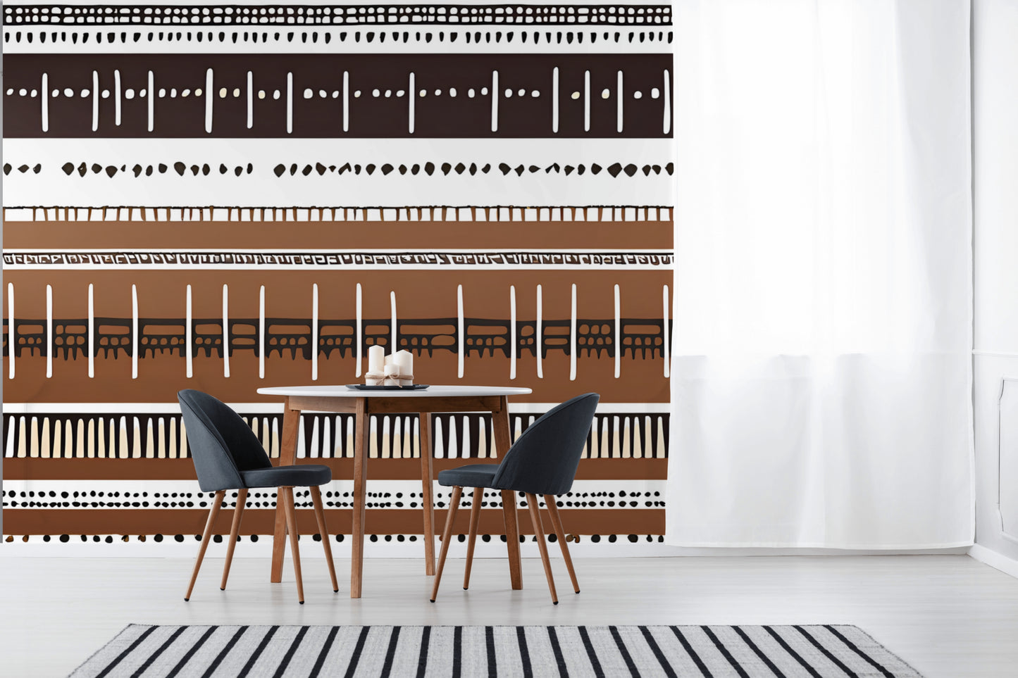 Monochrome Ethnic Vibe Peel & Stick Fabric Wallpaper Mural