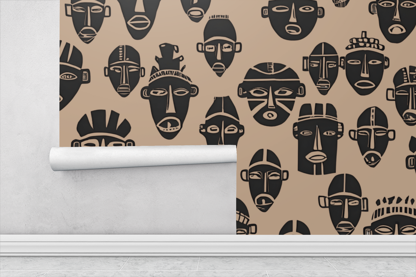 African Tribal Masks Peel & Stick Fabric Wallpaper Mural