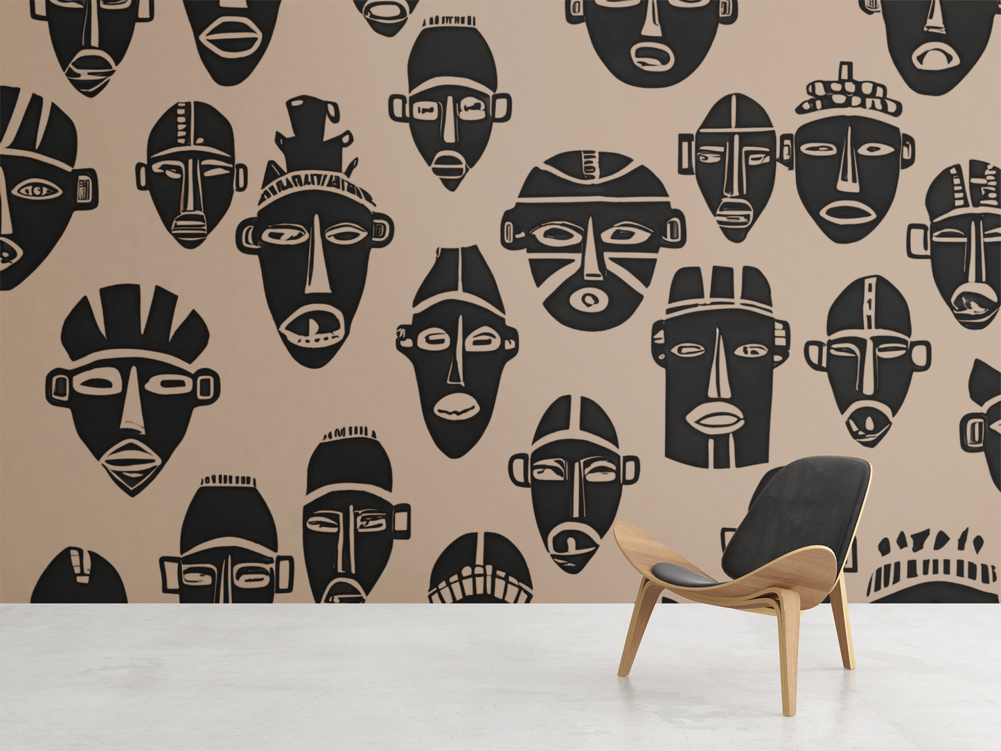 African Tribal Masks Peel & Stick Fabric Wallpaper Mural