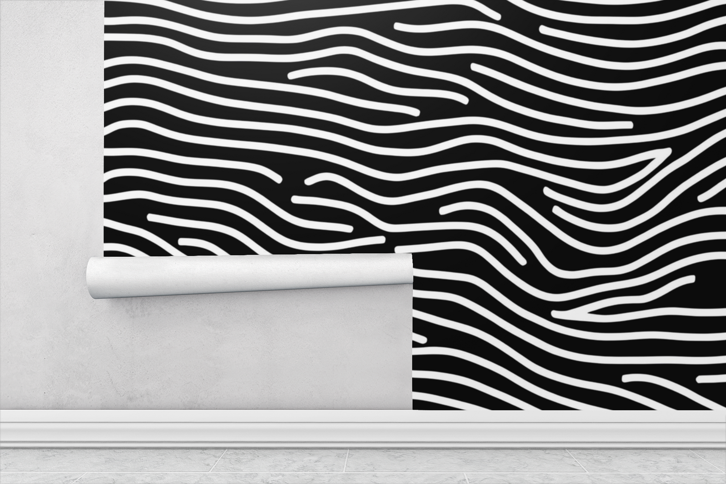 Black & White Waves Peel & Stick Fabric Wallpaper Mural