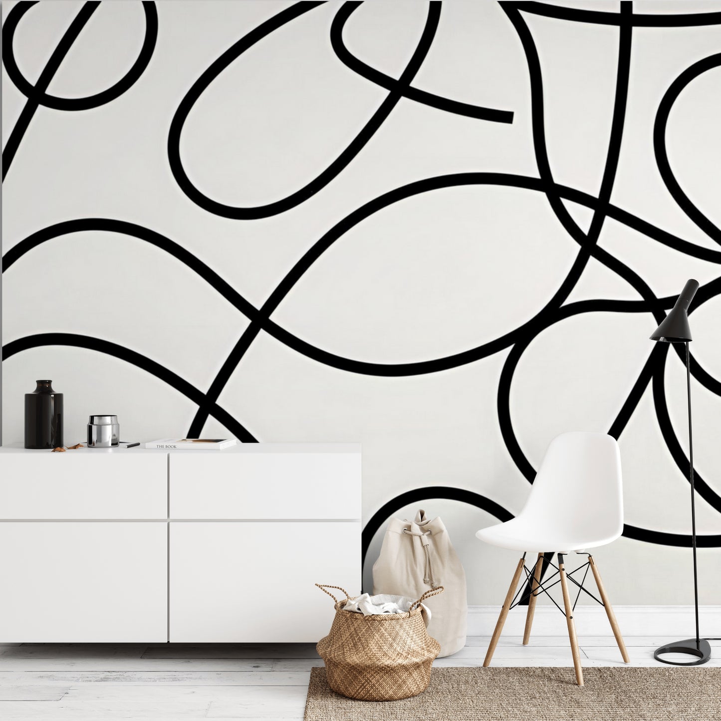 Abstract Single Line Peel & Stick Fabric Wallpaper Mural