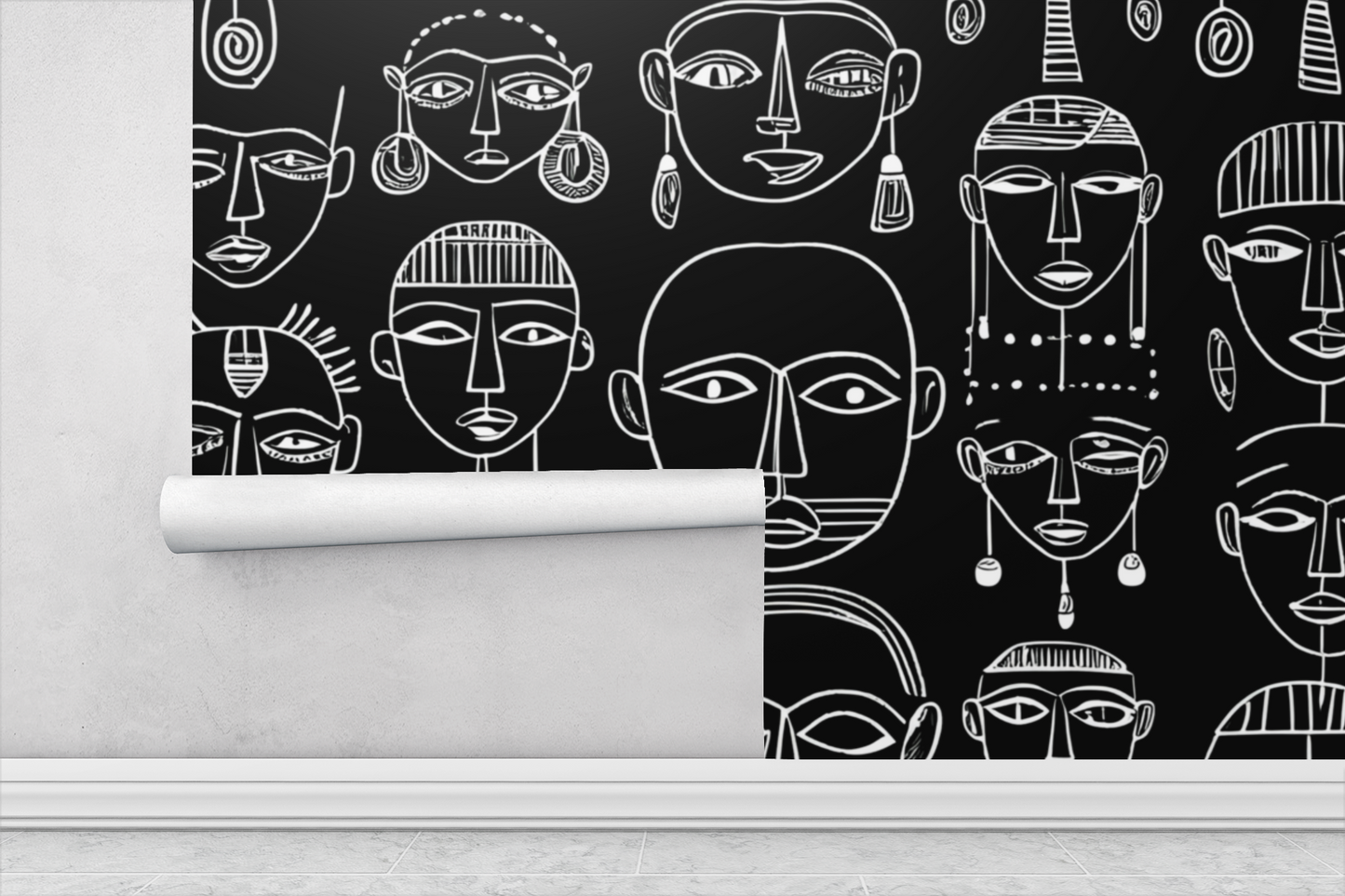 Abstract African Faces Peel & Stick Fabric Wallpaper Mural