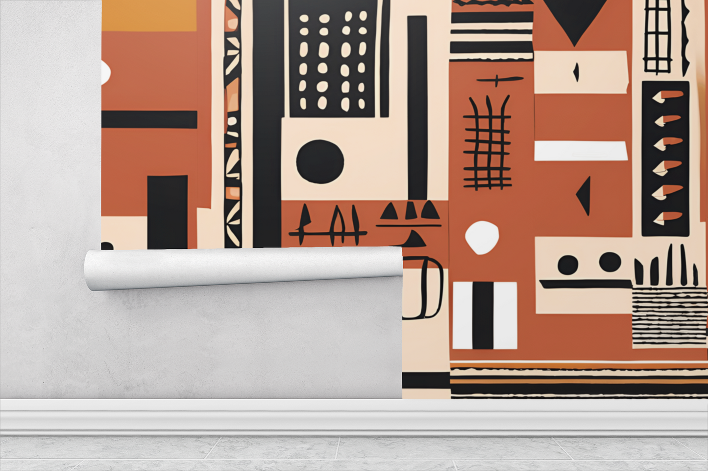 Monotone Tribal Bohemian Peel & Stick Fabric Wallpaper Mural