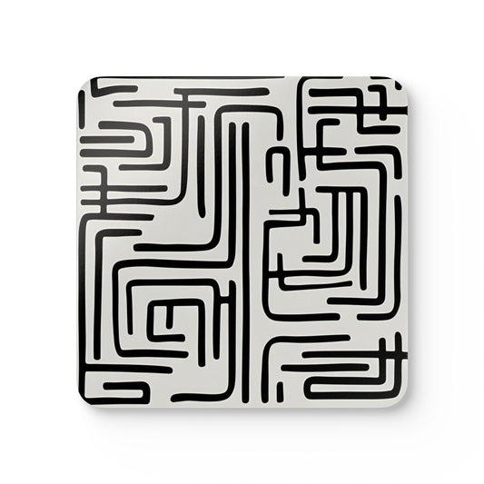 Modern Geometric Lined Corkwood Coaster Set