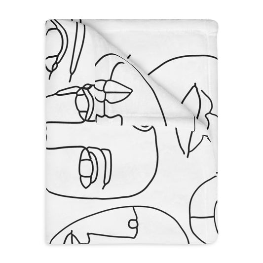 Abstract Line Art Faces Throw Blanket