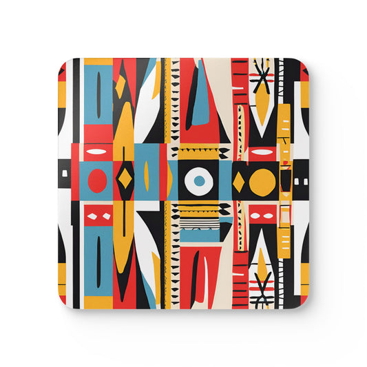 Bold Geometric Tribal Corkwood Coaster Set