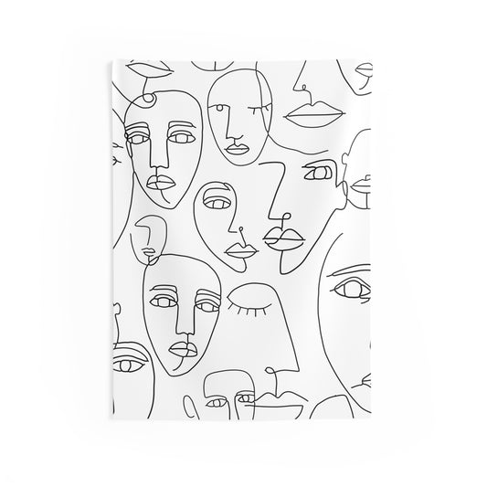Abstract Line Art Faces Wall Tapestry
