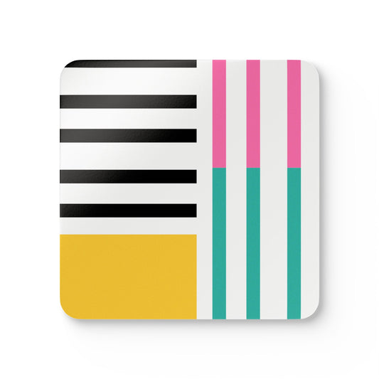 Abstract Geometric Striped Corkwood Coaster Set