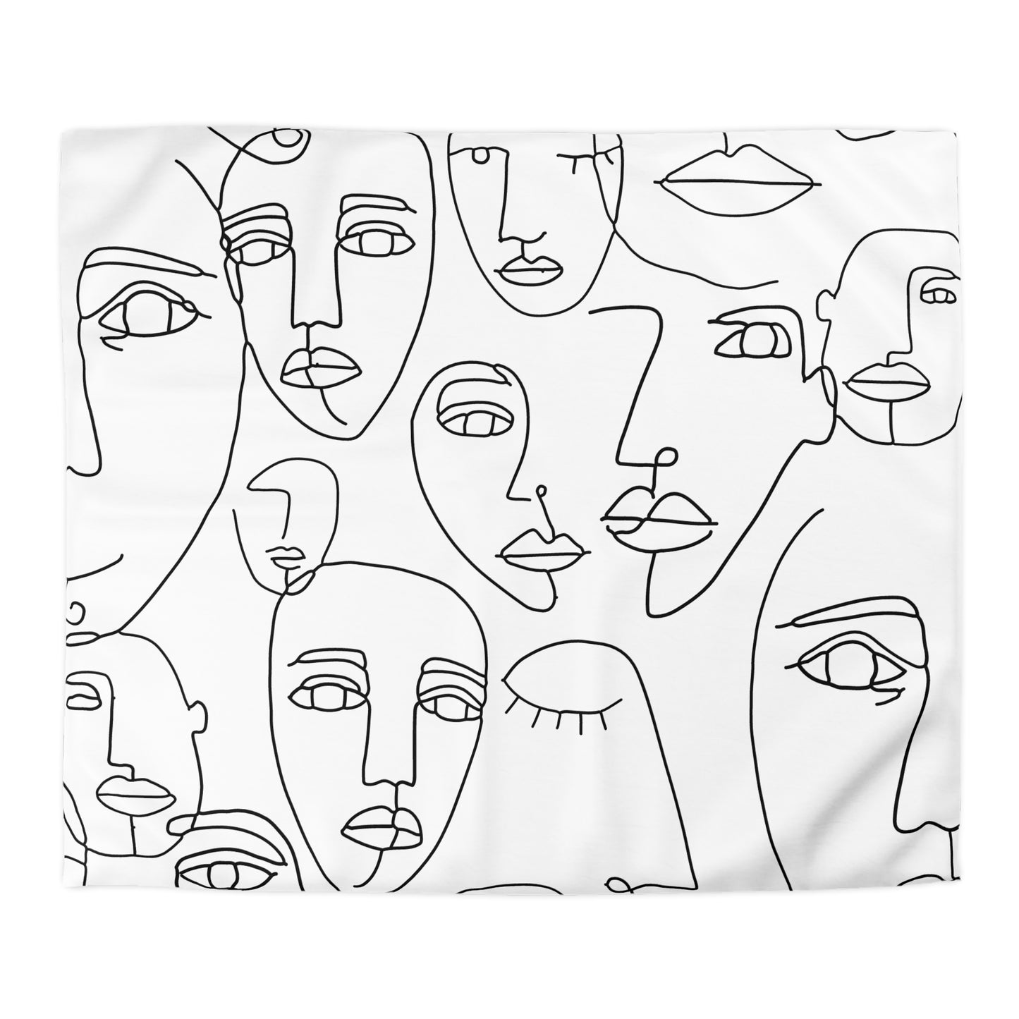 Abstract Line Art Faces Duvet Cover