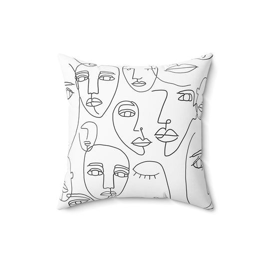 Abstract Line Art Faces Throw Pillow