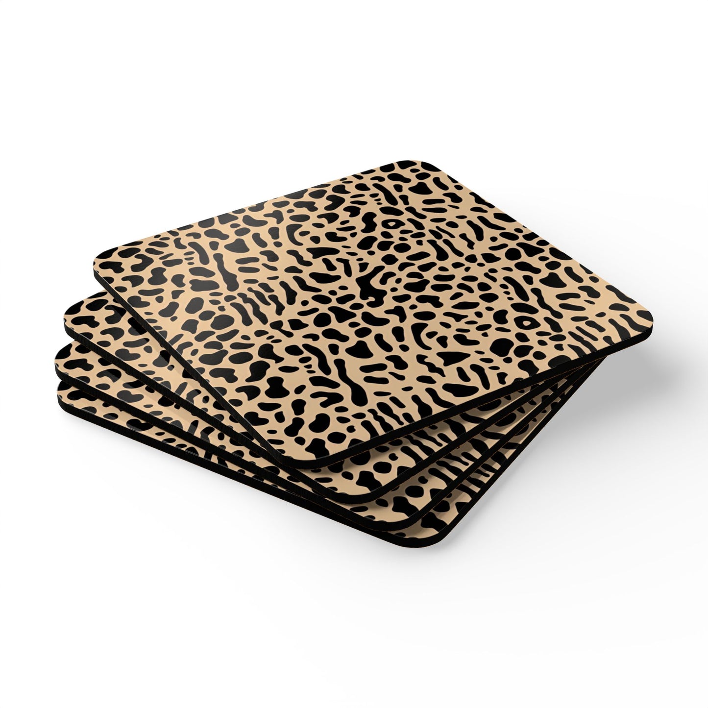 Modern Abstract Leopard Print Corkwood Coaster Set