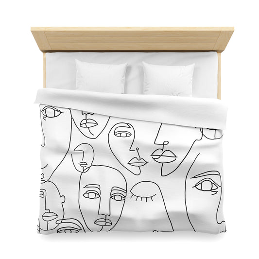 Abstract Line Art Faces Duvet Cover