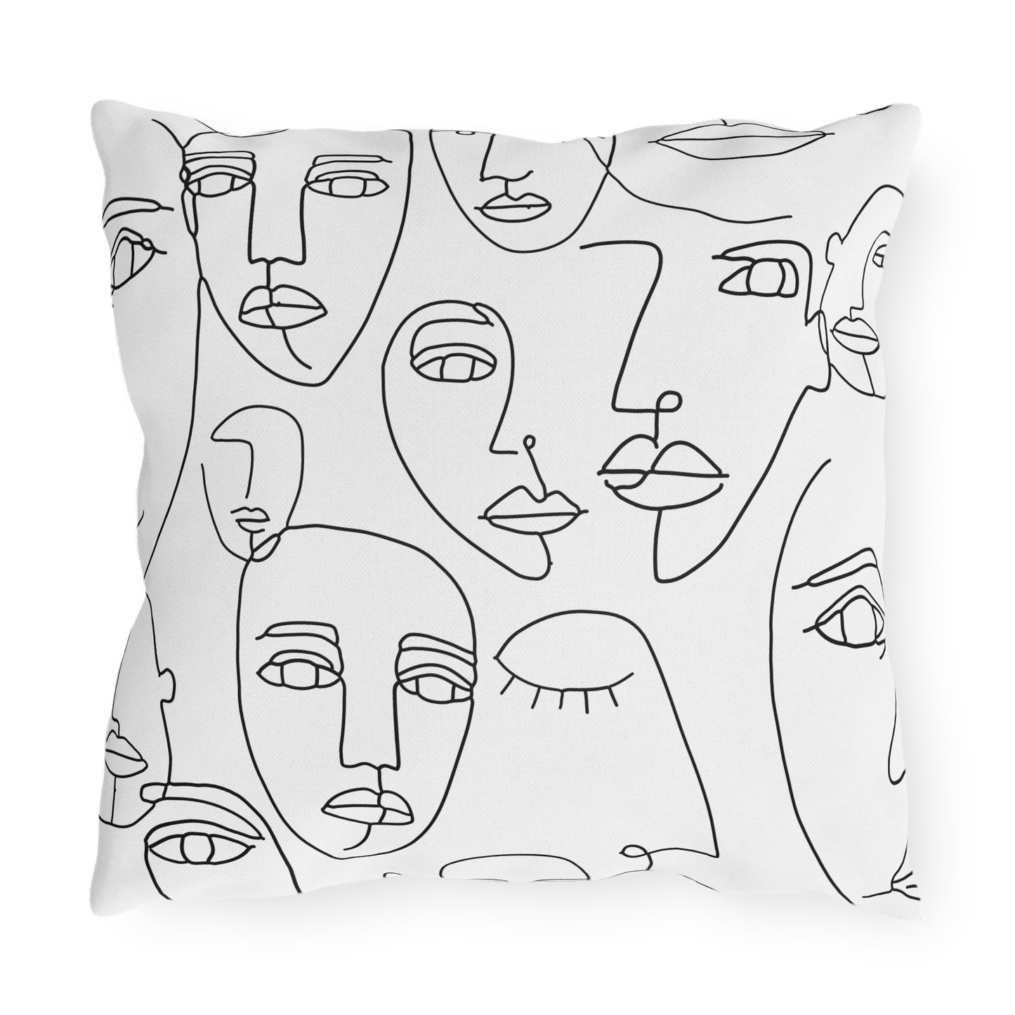 Abstract Line Art Faces Outdoor Pillow