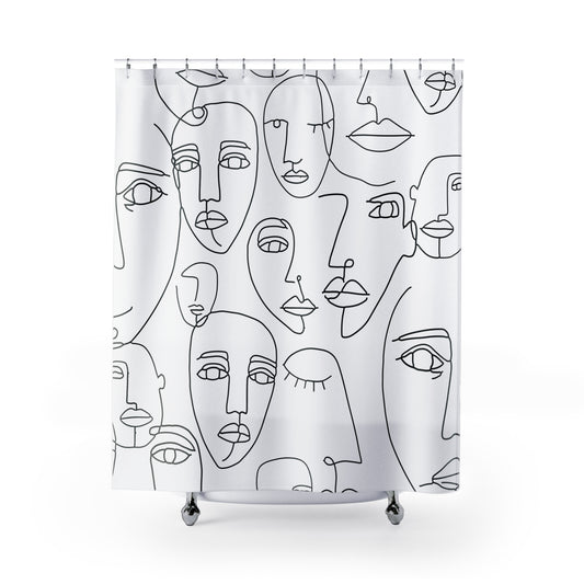 Abstract Line Art Faces Shower Curtain