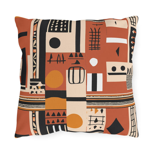 Monotone Tribal Inspired Outdoor Pillow