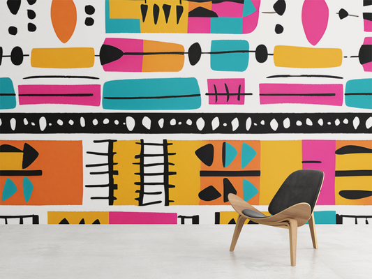 Vibrant Tribal Inspired Peel & Stick Fabric Wallpaper Mural