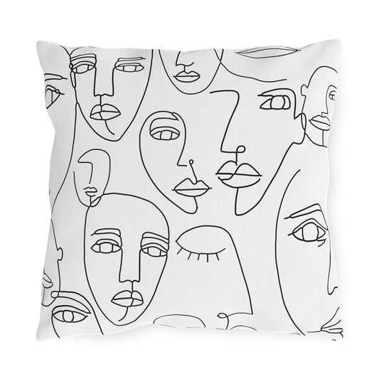 Abstract Line Art Faces Outdoor Pillow