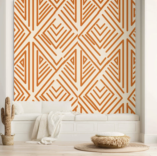 Terracotta Tribal Rhythm Peel & Stick Fabric Wallpaper Mural