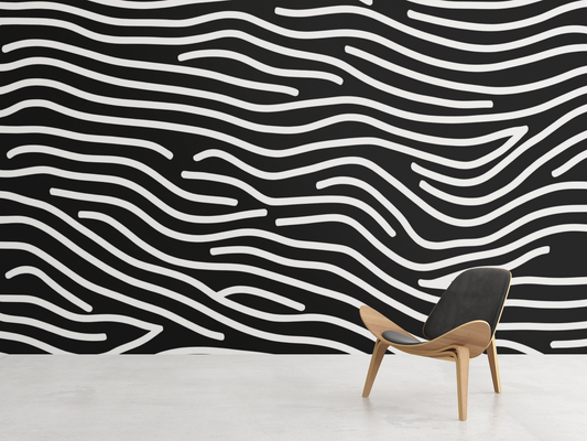 Black & White Waves Peel & Stick Fabric Wallpaper Mural 