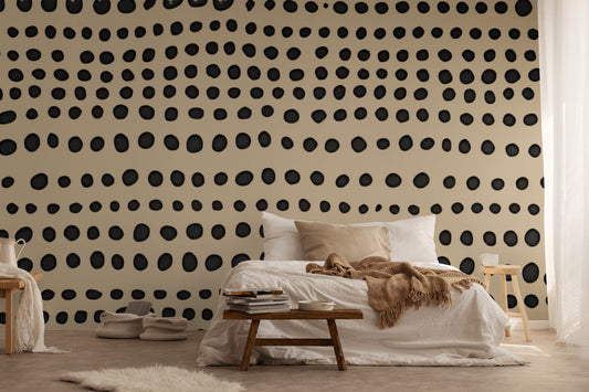 Monotone Modern Polka Dots Peel & Stick Fabric Wallpaper Mural