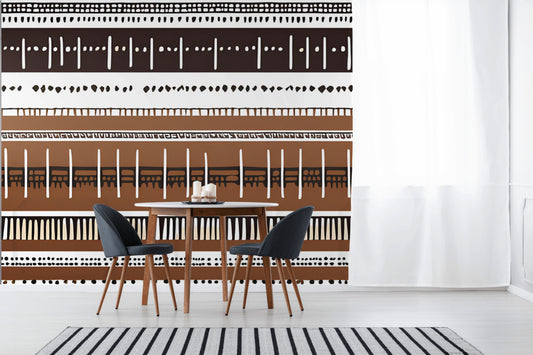 Monochrome Ethnic Vibe Peel & Stick Fabric Wallpaper Mural