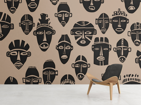 African Tribal Masks Peel & Stick Fabric Wallpaper Mural