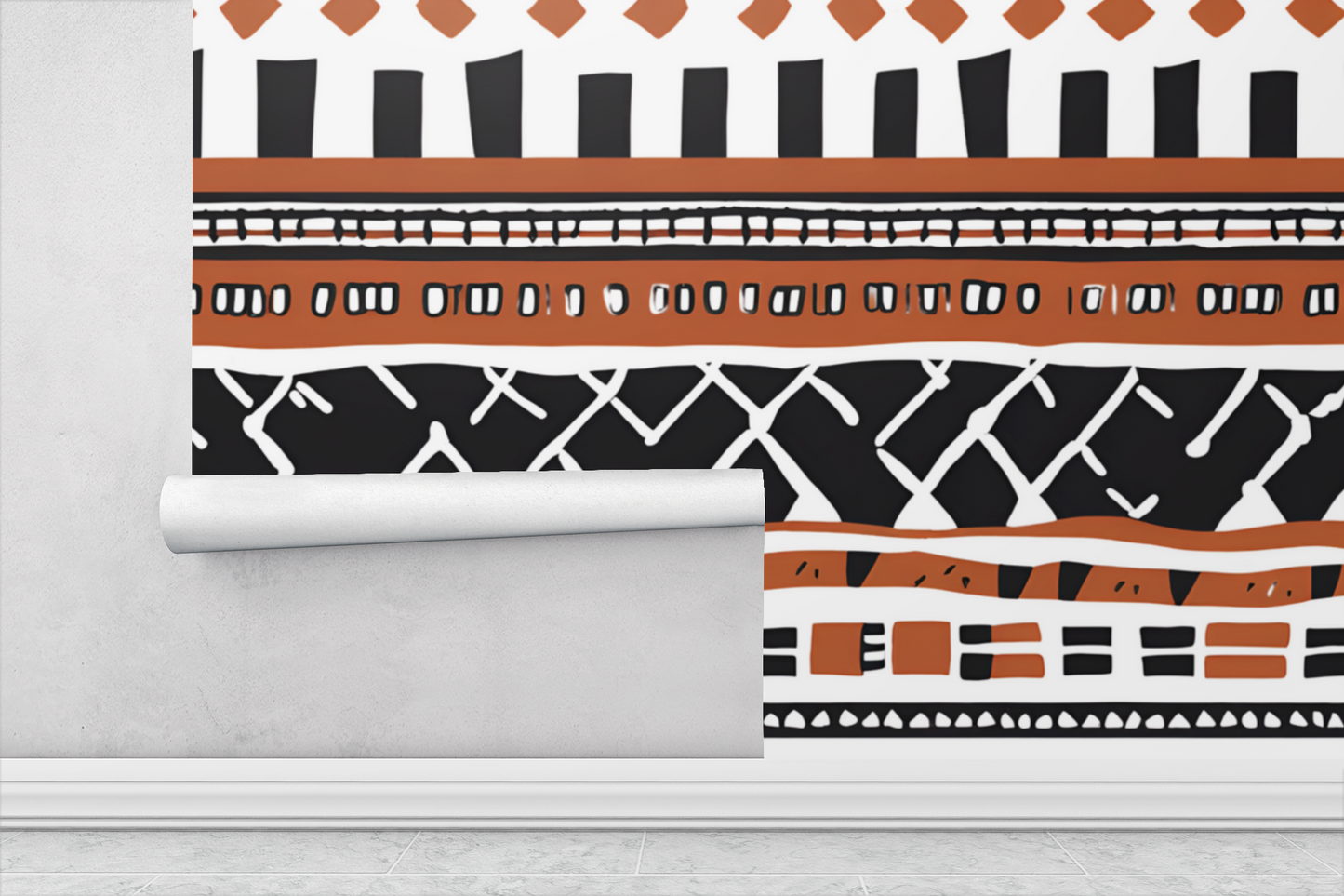Monotone Abstract African Peel & Stick Fabric Wallpaper Mural