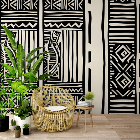 Modern African Tribal Peel & Stick Fabric Wallpaper Mural