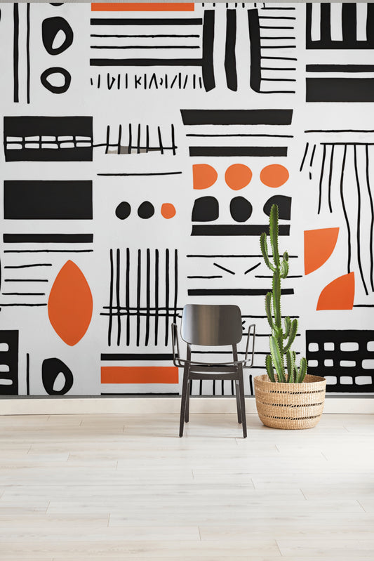 Modern Tribal Peel & Stick Fabric Wallpaper Mural