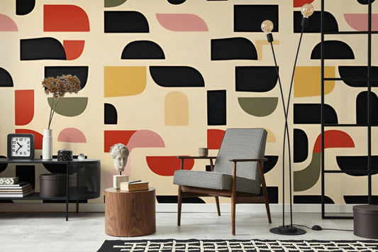Mid Century Retro Peel & Stick Fabric Wallpaper Mural