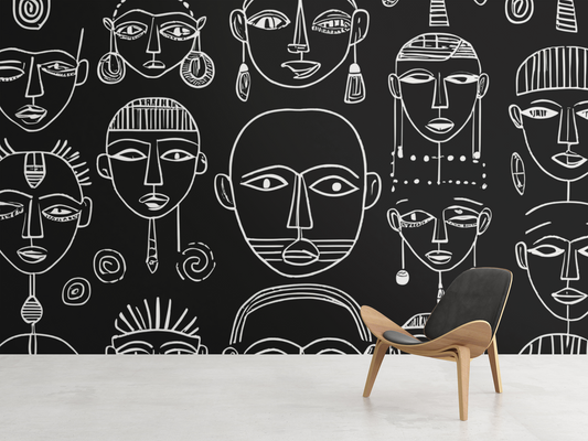 Abstract African Faces Peel & Stick Fabric Wallpaper Mural