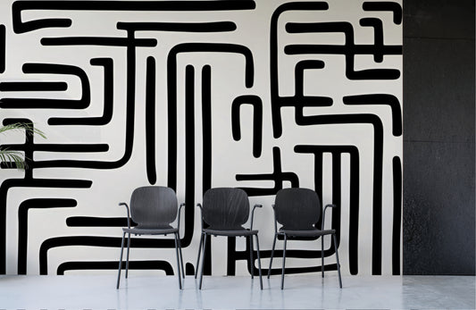 Modern Geometric Lined Peel & Stick Fabric Wallpaper Mural