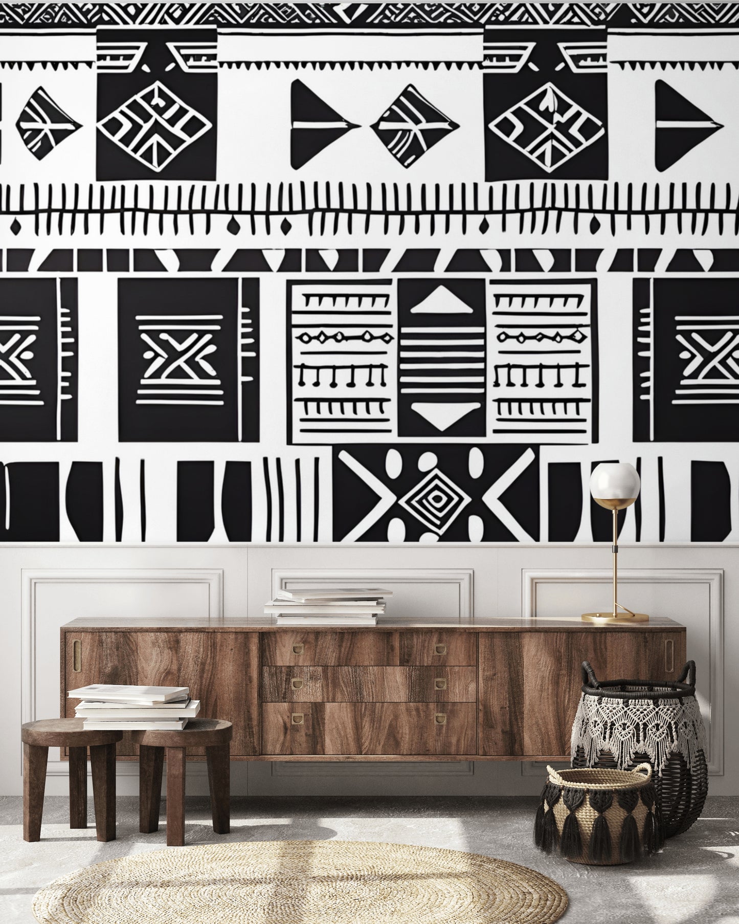 Black & White African Mudcloth Peel & Stick Fabric Wallpaper Mural