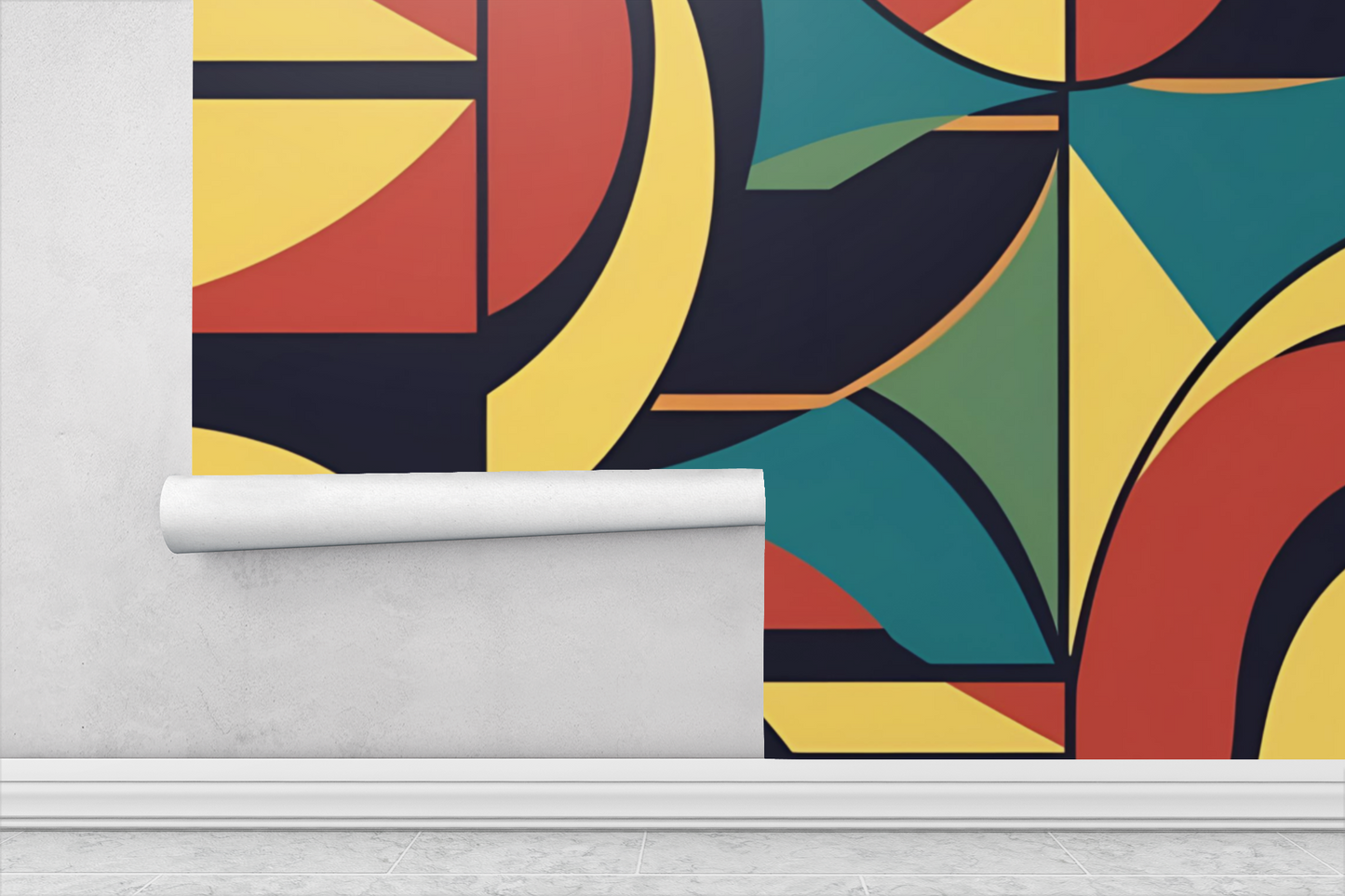 Modern Retro Geometric Peel & Stick Fabric Wallpaper Mural