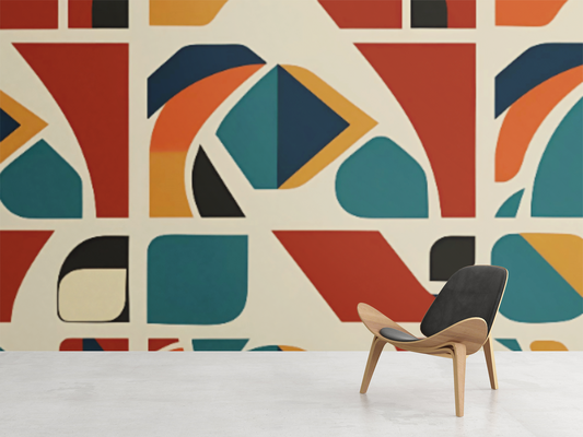 Midcentury Abstract Geometric Peel & Stick Fabric Wallpaper Mural