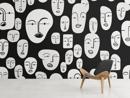 Modern Abstract Faces Peel & Stick Fabric Wallpaper Mural